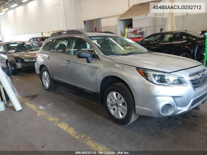 2018 Subaru Outback 2.5I VIN: 4S4BSAAC3J3252712 Lot: 40332110