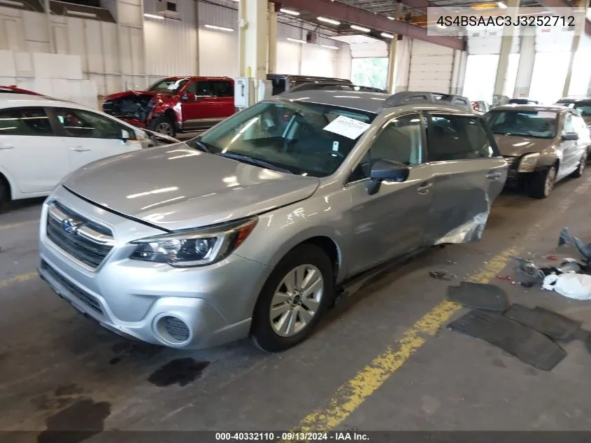 2018 Subaru Outback 2.5I VIN: 4S4BSAAC3J3252712 Lot: 40332110