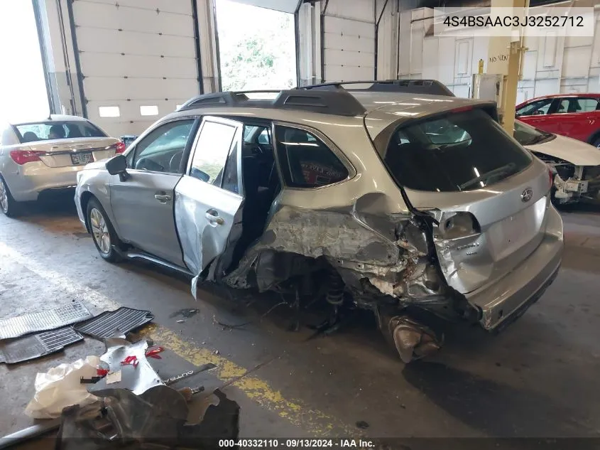 2018 Subaru Outback 2.5I VIN: 4S4BSAAC3J3252712 Lot: 40332110