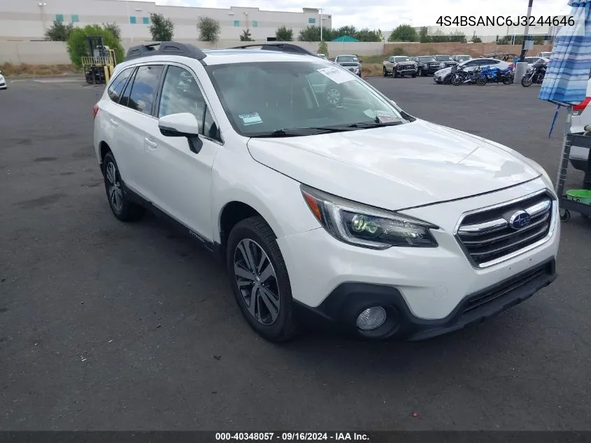 2018 Subaru Outback 2.5I Limited VIN: 4S4BSANC6J3244646 Lot: 40348057