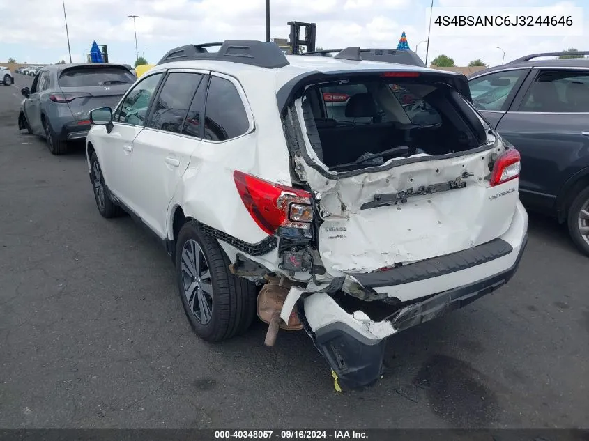 2018 Subaru Outback 2.5I Limited VIN: 4S4BSANC6J3244646 Lot: 40348057