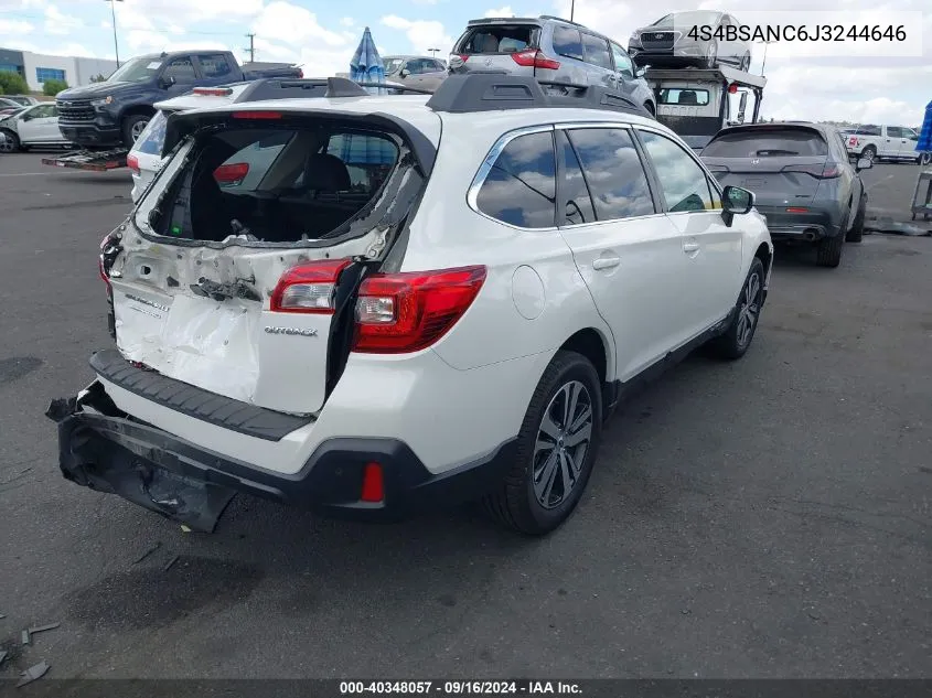 2018 Subaru Outback 2.5I Limited VIN: 4S4BSANC6J3244646 Lot: 40348057