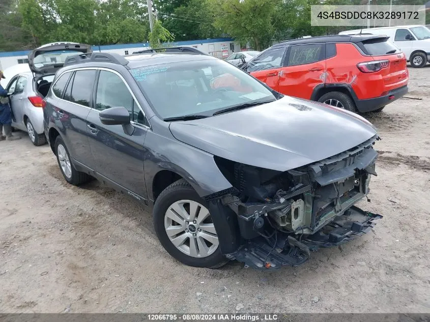 2019 Subaru Outback 2.5I Premium VIN: 4S4BSDDC8K3289172 Lot: 12066795