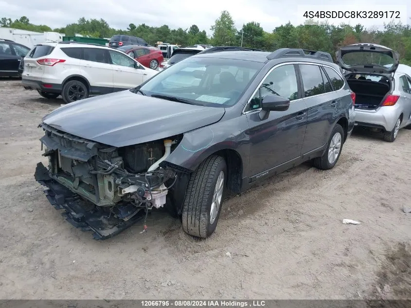 2019 Subaru Outback 2.5I Premium VIN: 4S4BSDDC8K3289172 Lot: 12066795