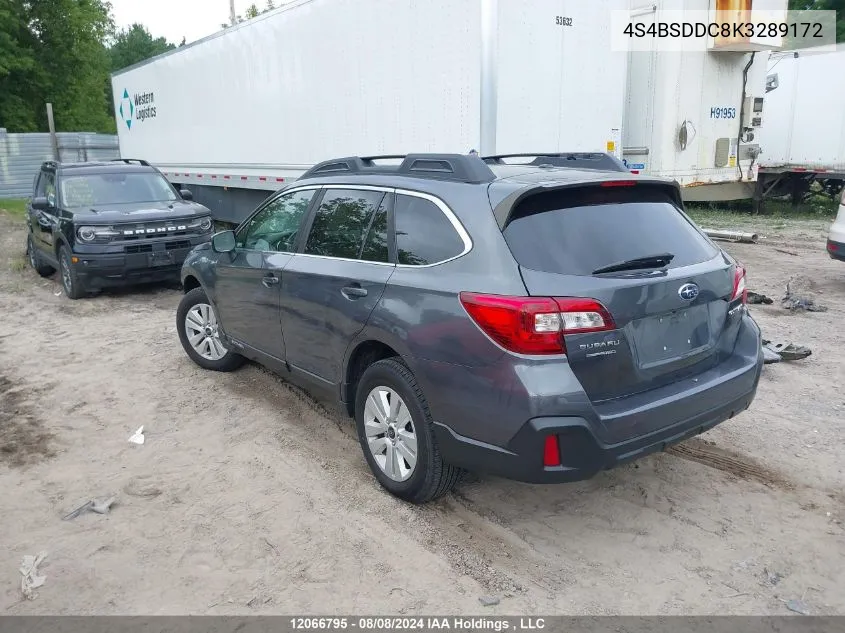 2019 Subaru Outback 2.5I Premium VIN: 4S4BSDDC8K3289172 Lot: 12066795