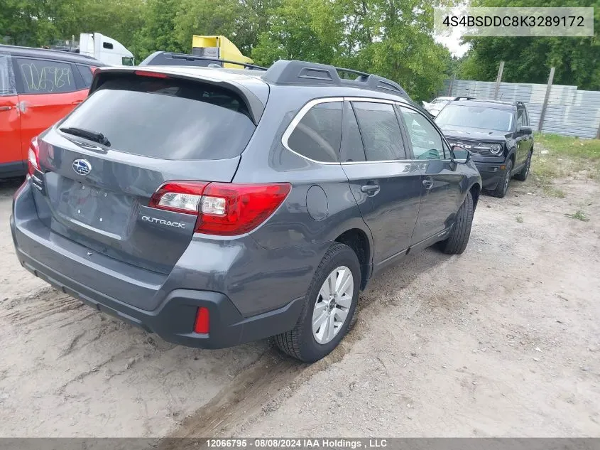 2019 Subaru Outback 2.5I Premium VIN: 4S4BSDDC8K3289172 Lot: 12066795