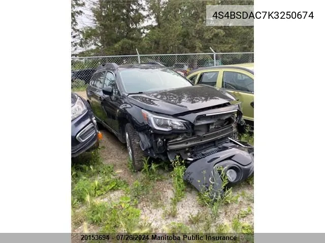 2019 Subaru Outback 2.5I VIN: 4S4BSDAC7K3250674 Lot: 20153694