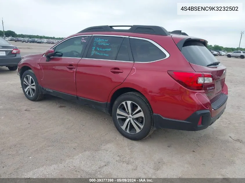 2019 Subaru Outback 3.6R Limited VIN: 4S4BSENC9K3232502 Lot: 39377398