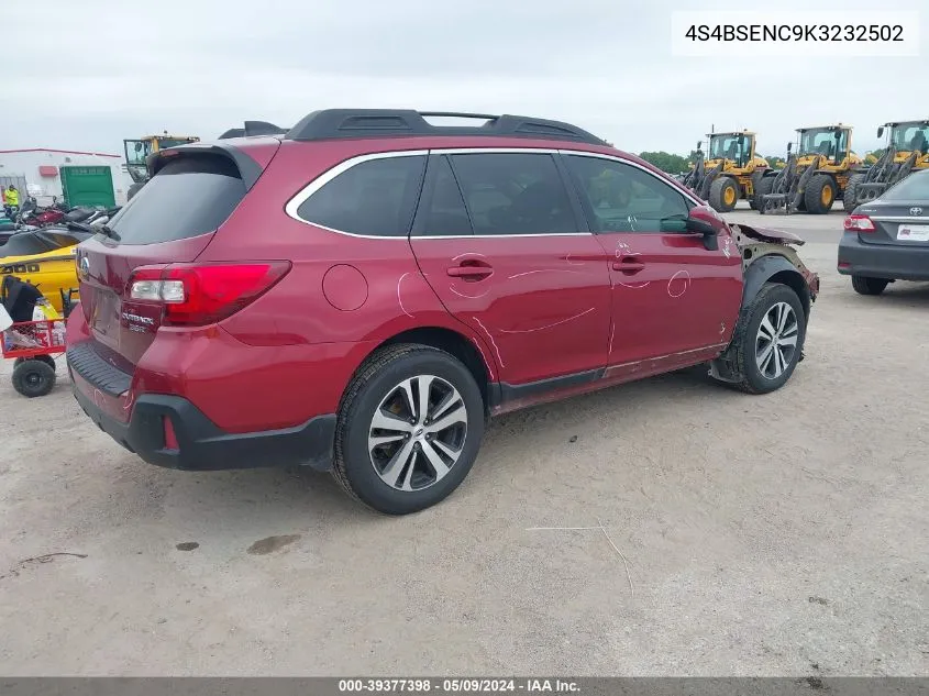 2019 Subaru Outback 3.6R Limited VIN: 4S4BSENC9K3232502 Lot: 39377398