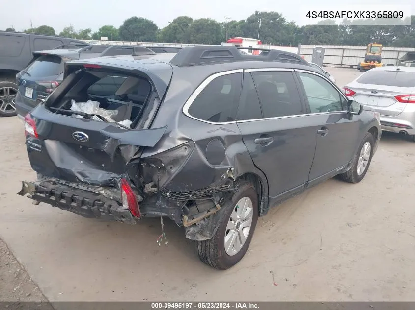 2019 Subaru Outback 2.5I Premium VIN: 4S4BSAFCXK3365809 Lot: 39495197