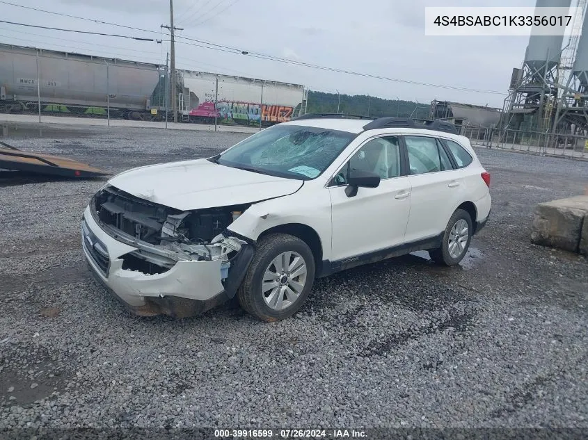 2019 Subaru Outback 2.5I VIN: 4S4BSABC1K3356017 Lot: 39916599