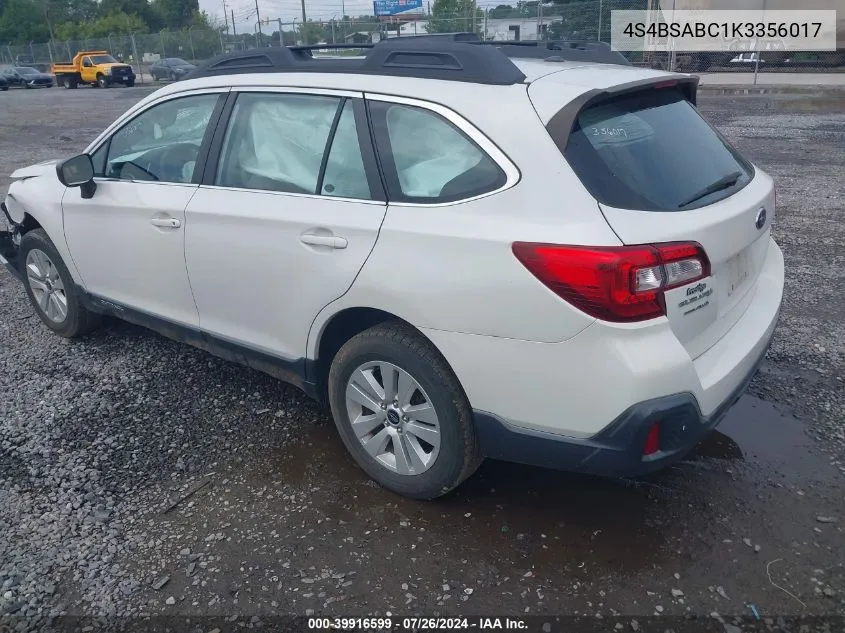 2019 Subaru Outback 2.5I VIN: 4S4BSABC1K3356017 Lot: 39916599