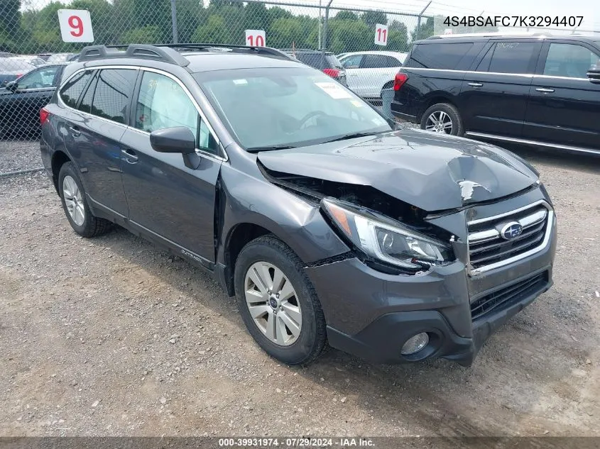 2019 Subaru Outback 2.5I Premium VIN: 4S4BSAFC7K3294407 Lot: 39931974