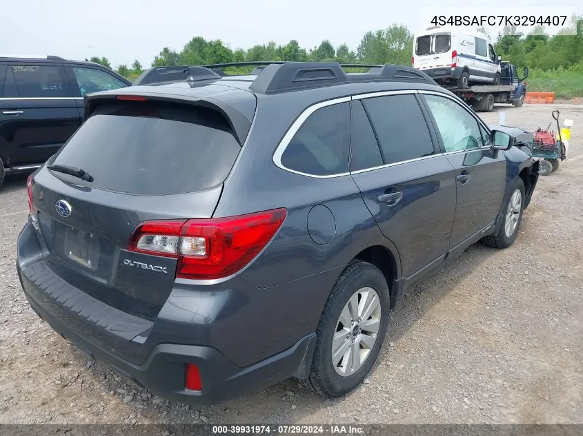 2019 Subaru Outback 2.5I Premium VIN: 4S4BSAFC7K3294407 Lot: 39931974