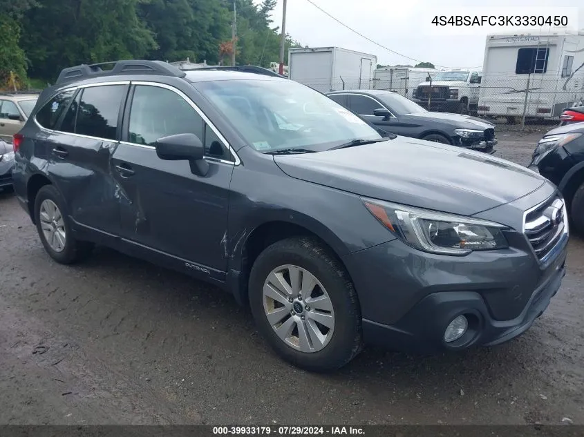 2019 Subaru Outback 2.5I Premium VIN: 4S4BSAFC3K3330450 Lot: 39933179