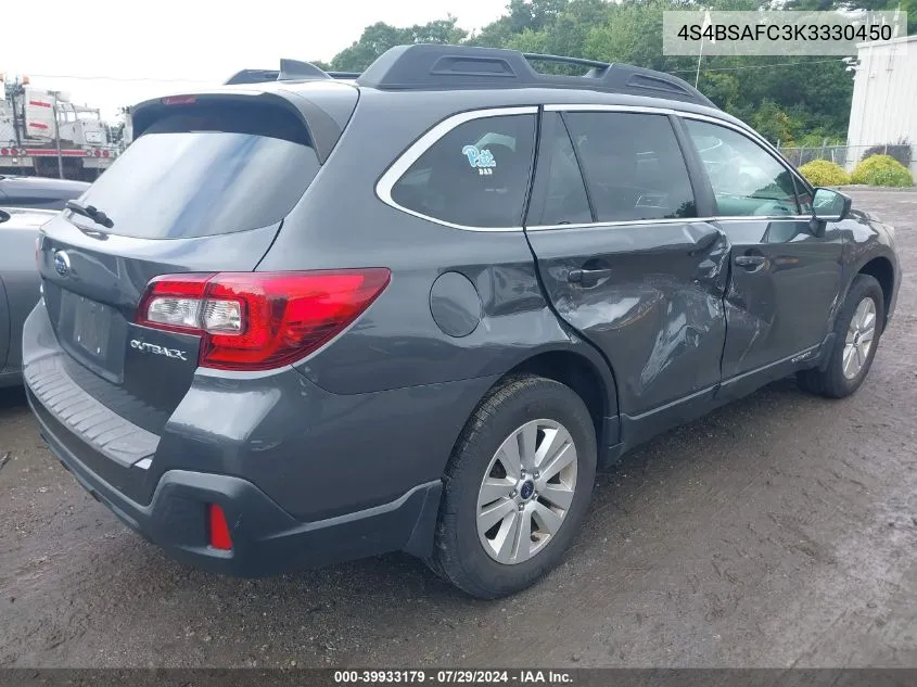 2019 Subaru Outback 2.5I Premium VIN: 4S4BSAFC3K3330450 Lot: 39933179