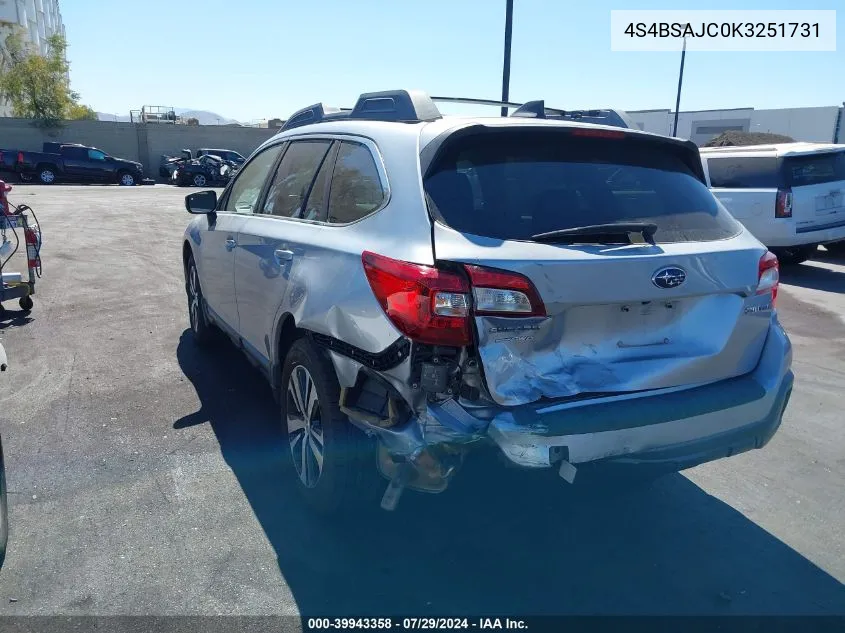 2019 Subaru Outback 2.5I Limited VIN: 4S4BSAJC0K3251731 Lot: 39943358