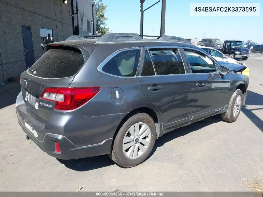 2019 Subaru Outback 2.5I Premium VIN: 4S4BSAFC2K3373595 Lot: 39951265