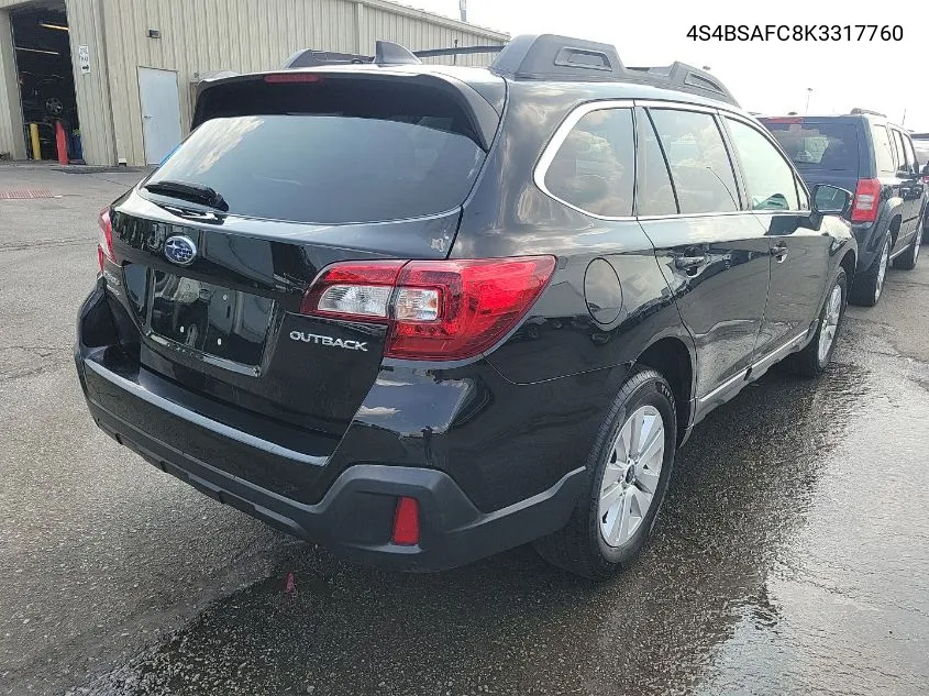 2019 Subaru Outback 2.5I Premium VIN: 4S4BSAFC8K3317760 Lot: 39976451