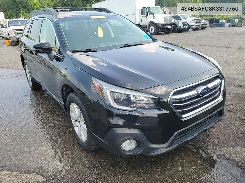 2019 Subaru Outback 2.5I Premium VIN: 4S4BSAFC8K3317760 Lot: 39976451