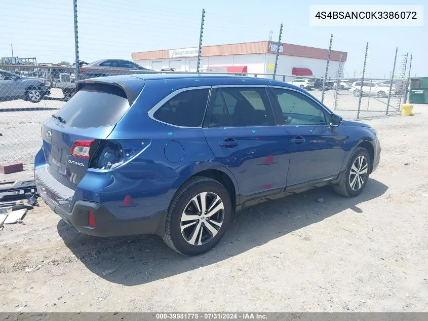 4S4BSANC0K3386072 2019 Subaru Outback 2.5I Limited