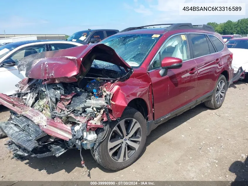 2019 Subaru Outback 2.5I Limited VIN: 4S4BSANC6K3316589 Lot: 39990990