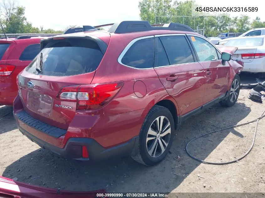 2019 Subaru Outback 2.5I Limited VIN: 4S4BSANC6K3316589 Lot: 39990990