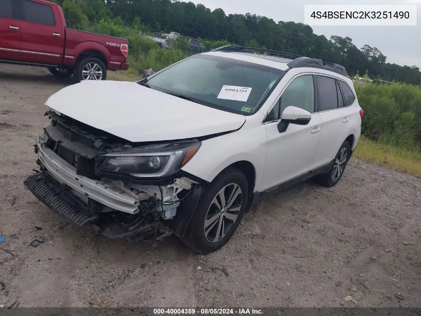 2019 Subaru Outback 3.6R Limited VIN: 4S4BSENC2K3251490 Lot: 40004359