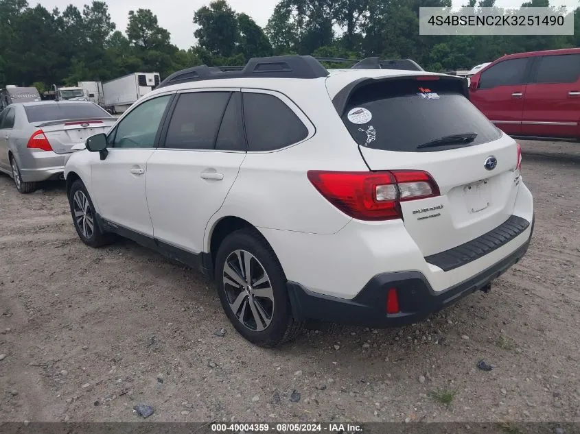 2019 Subaru Outback 3.6R Limited VIN: 4S4BSENC2K3251490 Lot: 40004359