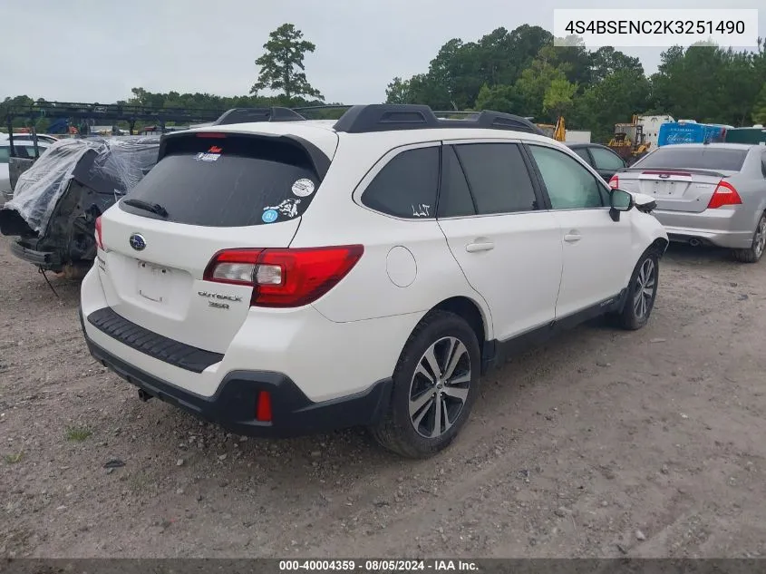 2019 Subaru Outback 3.6R Limited VIN: 4S4BSENC2K3251490 Lot: 40004359