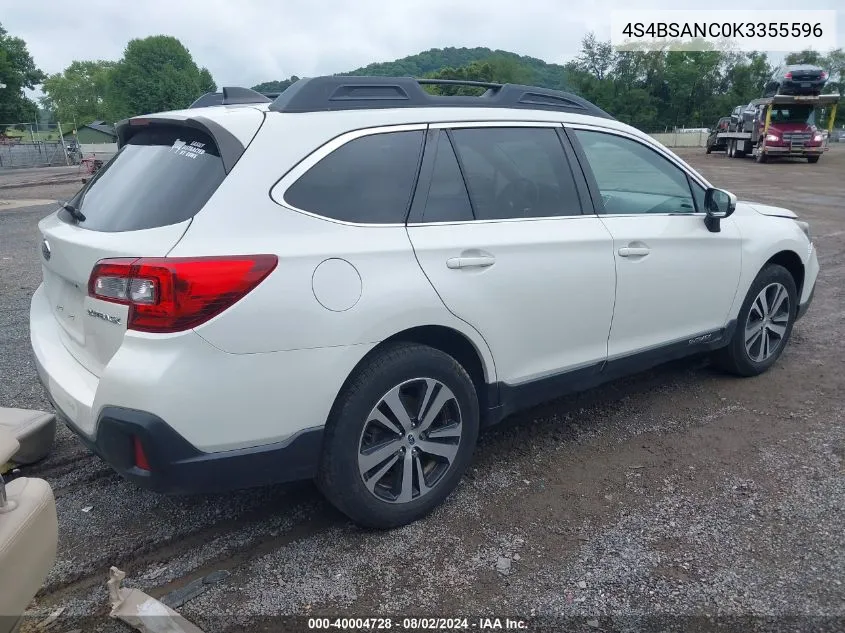 2019 Subaru Outback 2.5I Limited VIN: 4S4BSANC0K3355596 Lot: 40004728