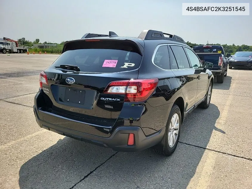 2019 Subaru Outback 2.5I Premium VIN: 4S4BSAFC2K3251545 Lot: 40048079