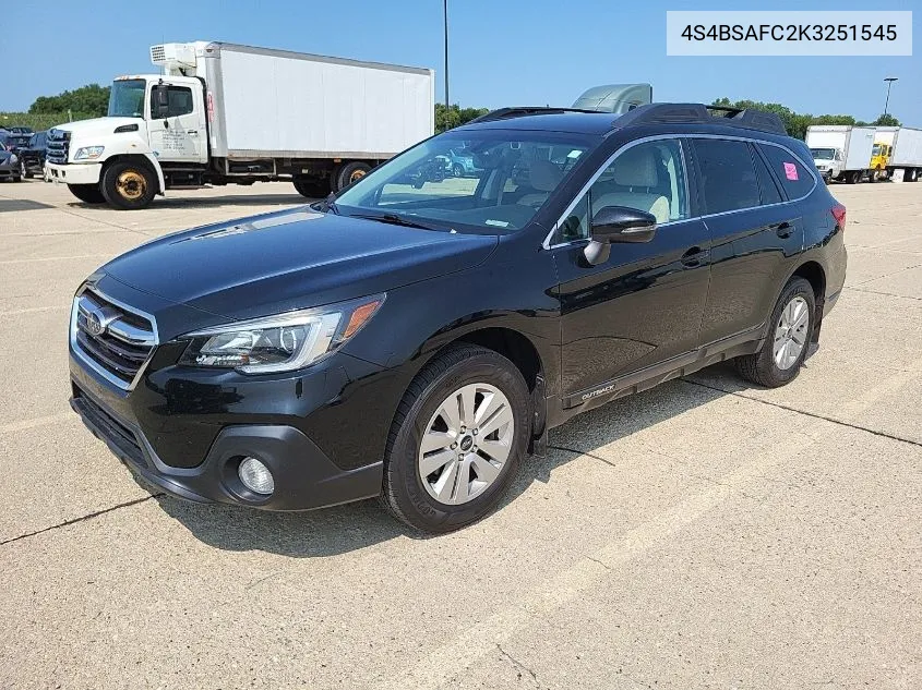 2019 Subaru Outback 2.5I Premium VIN: 4S4BSAFC2K3251545 Lot: 40048079