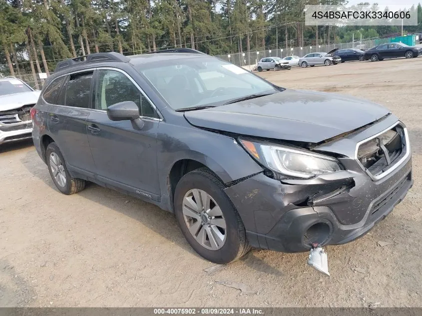 2019 Subaru Outback 2.5I Premium VIN: 4S4BSAFC3K3340606 Lot: 40075902