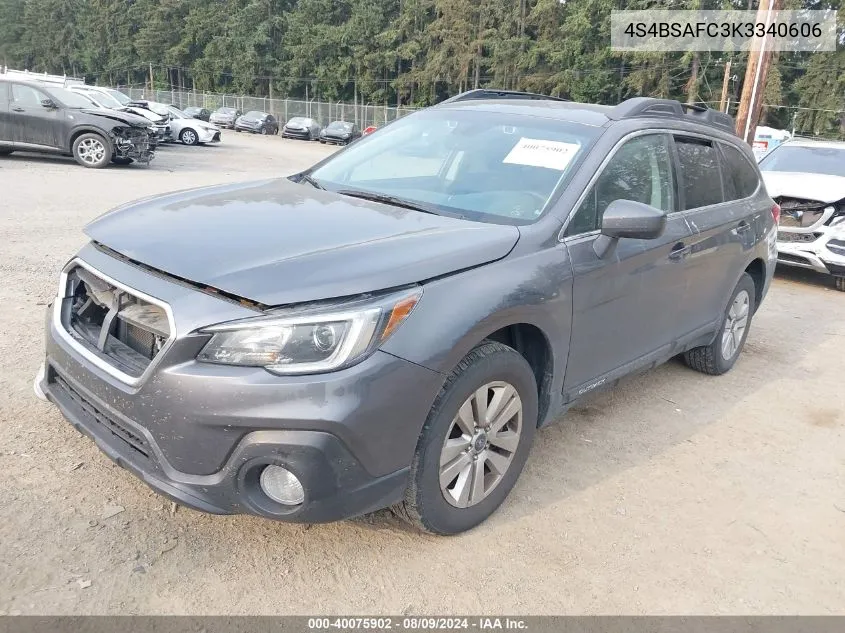 2019 Subaru Outback 2.5I Premium VIN: 4S4BSAFC3K3340606 Lot: 40075902