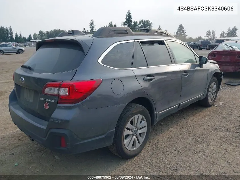 2019 Subaru Outback 2.5I Premium VIN: 4S4BSAFC3K3340606 Lot: 40075902