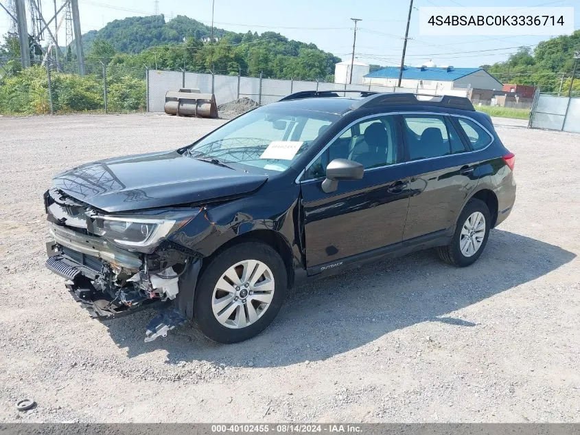 2019 Subaru Outback 2.5I VIN: 4S4BSABC0K3336714 Lot: 40102455