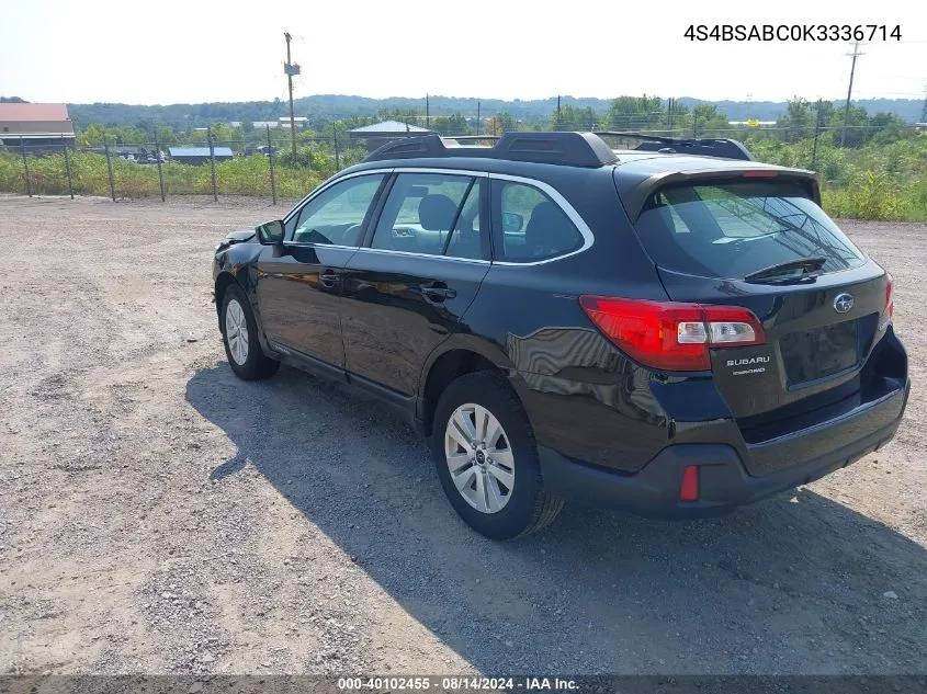 2019 Subaru Outback 2.5I VIN: 4S4BSABC0K3336714 Lot: 40102455