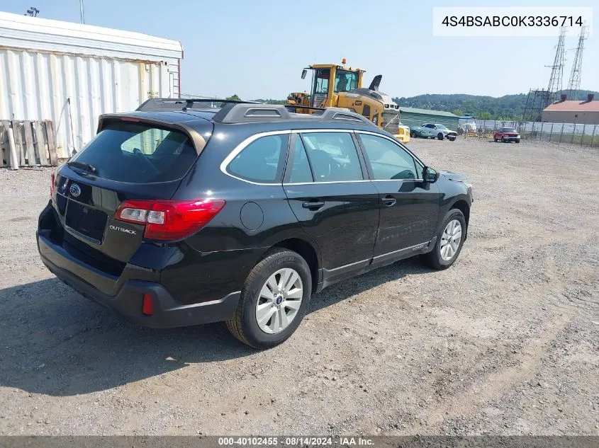 2019 Subaru Outback 2.5I VIN: 4S4BSABC0K3336714 Lot: 40102455