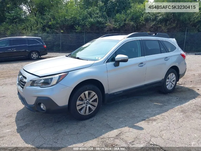 2019 Subaru Outback 2.5I Premium VIN: 4S4BSAFC5K3230415 Lot: 40107325