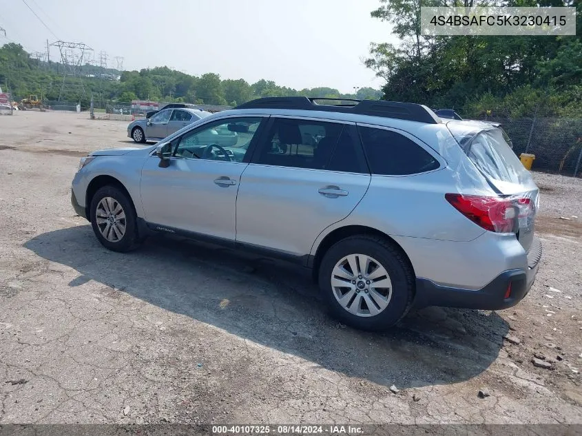 2019 Subaru Outback 2.5I Premium VIN: 4S4BSAFC5K3230415 Lot: 40107325