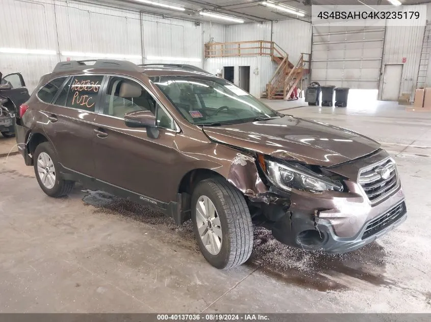 2019 Subaru Outback 2.5I Premium VIN: 4S4BSAHC4K3235179 Lot: 40137036