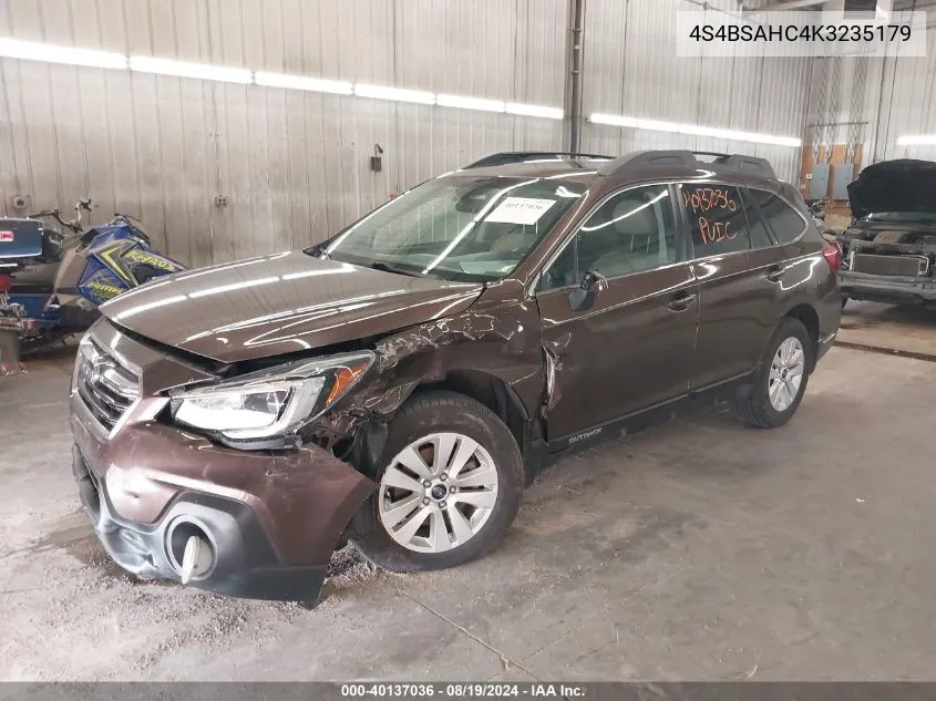 2019 Subaru Outback 2.5I Premium VIN: 4S4BSAHC4K3235179 Lot: 40137036