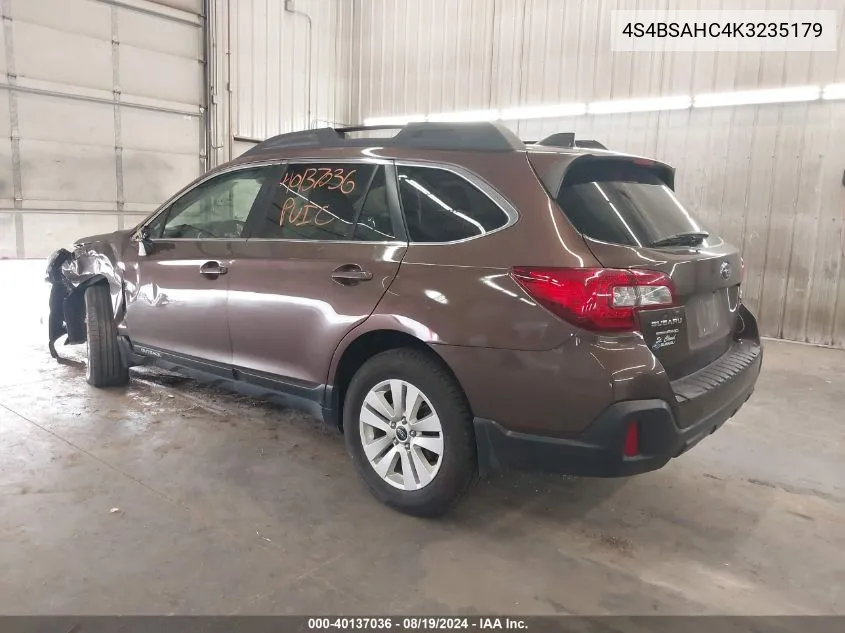 2019 Subaru Outback 2.5I Premium VIN: 4S4BSAHC4K3235179 Lot: 40137036