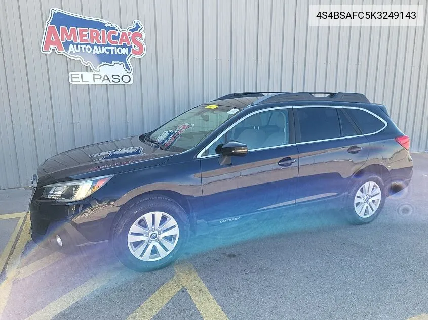 2019 Subaru Outback 2.5I Premium VIN: 4S4BSAFC5K3249143 Lot: 40137495