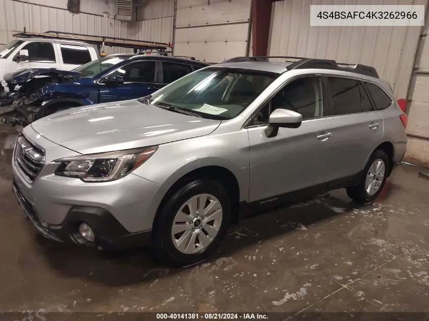 2019 Subaru Outback 2.5I Premium VIN: 4S4BSAFC4K3262966 Lot: 40141381