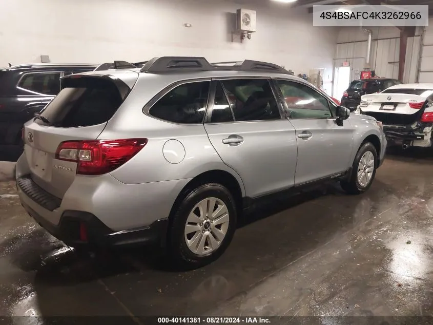 2019 Subaru Outback 2.5I Premium VIN: 4S4BSAFC4K3262966 Lot: 40141381