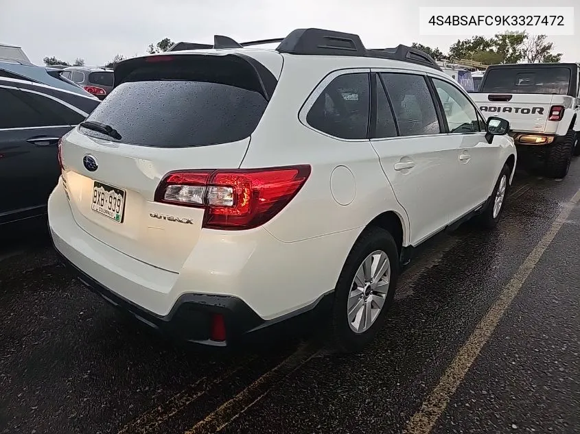 2019 Subaru Outback 2.5I Premium VIN: 4S4BSAFC9K3327472 Lot: 40147349