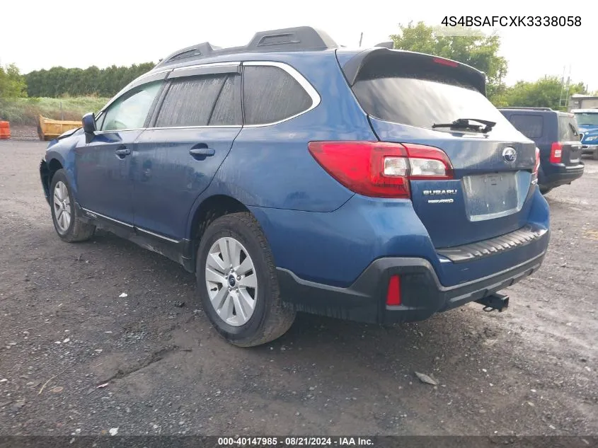 2019 Subaru Outback 2.5I Premium VIN: 4S4BSAFCXK3338058 Lot: 40147985