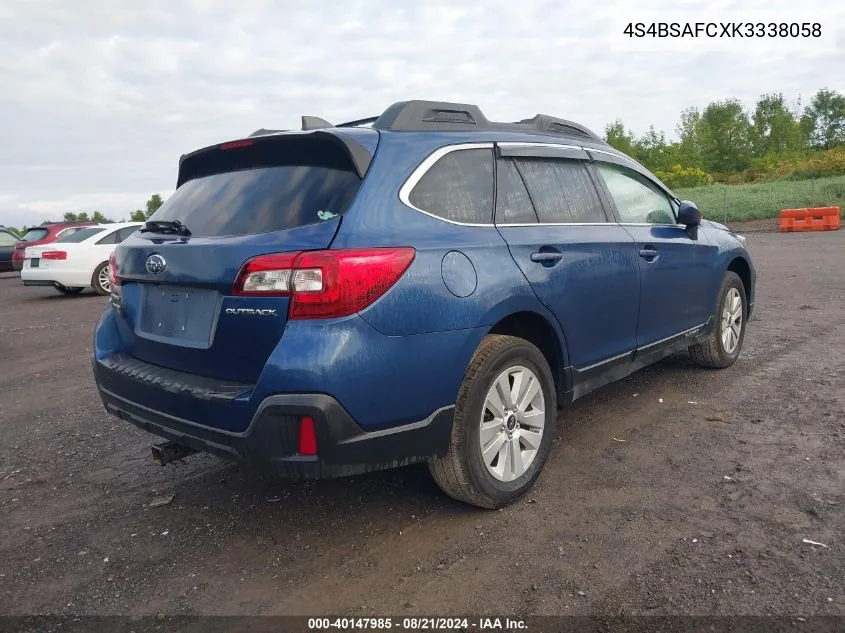 2019 Subaru Outback 2.5I Premium VIN: 4S4BSAFCXK3338058 Lot: 40147985